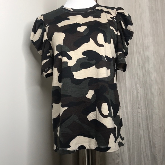 SOLD NWT Camo Puff Sleeve Terry Top M - Picture 4 of 11